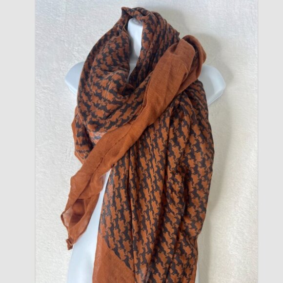 Horse Houndstooth Large Wool Scarf Sheer Layering Lagenlook Fall Brown HorseGirl - Picture 1 of 9